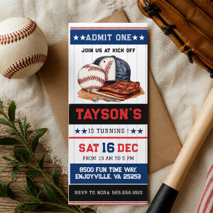 Convite Parte do primeiro aniversario de Tíquete de Baseba