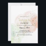Convite Parte Dourada de Confetti da Watercolor<br><div class="desc">Este convite de festas surpresa de "confete de ouro de aquarela" é perfeito para um aniversário rústico,  aposentadoria ou qualquer festa surpresa. O design apresenta um fundo cor-de-água rosa,  verde e branco com abertura de confete com brilho dourado.</div>