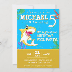 Convite Parte Piscina de Aniversário de criança de tubar