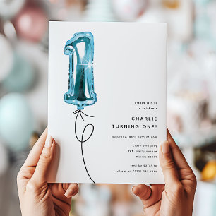 Convite Parte primeiro aniversario de um balão azul mínimo