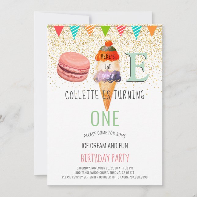 Convite Parte primeiro aniversario sorvete (Frente)