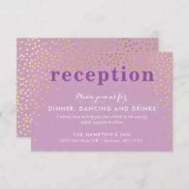 Convite PARTE RECEPÇÃO dourado cônico rústico confete púrp