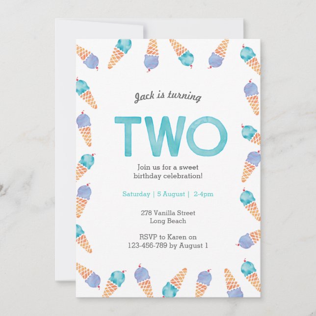 Convite Parte segundo aniversário | SORVETE (Frente)