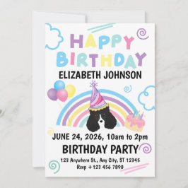Convite Parti Poodle Birthday Invitation in White