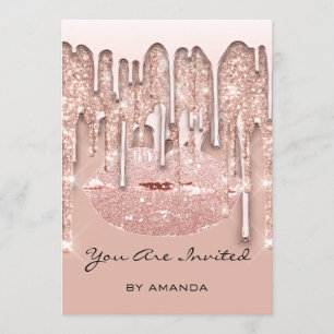 Convite Partição 16th Red Kiss Lábios Glitter Drips Spark