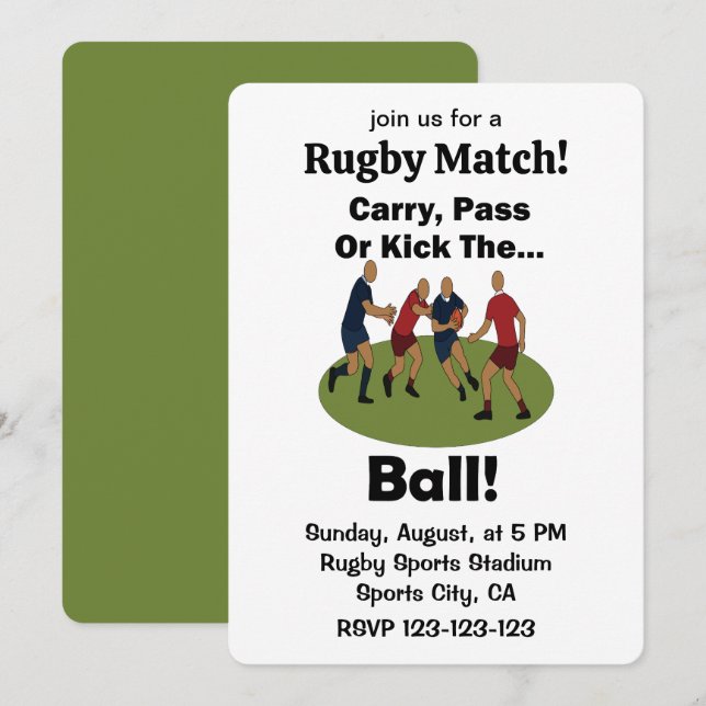 Convite Partida de Rugby Carregar Passar Ou Chutar A Bola  (Frente/Verso)