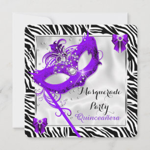 Convite Partido 15 da Mascarada de Quinceanera Zebra Puro