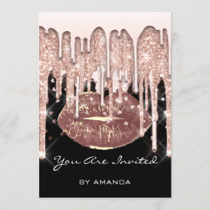 Convite Partido 16º Beijo Vermelho Rosa Lábios Glitter Bla