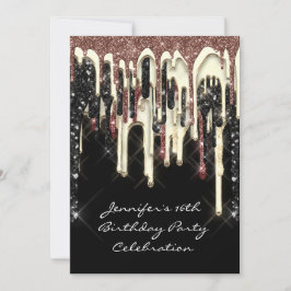 Convite Partido 16th Brown Glitter Drips Black