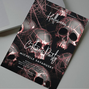 Convite Partido Adulto Halloween Rosegold Skull Modern