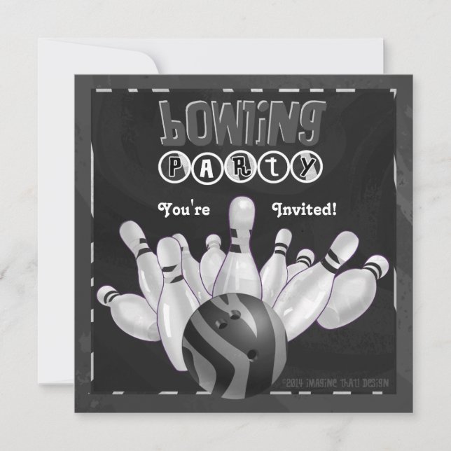 Convite Partido animal da boliche do impressão preto e (Frente)