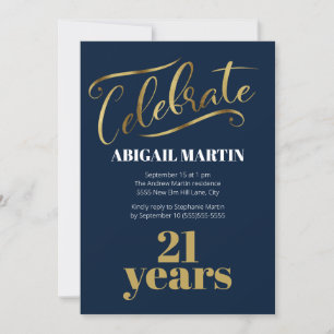Convite Partido aniversário de 21 anos Branco Dourado mari