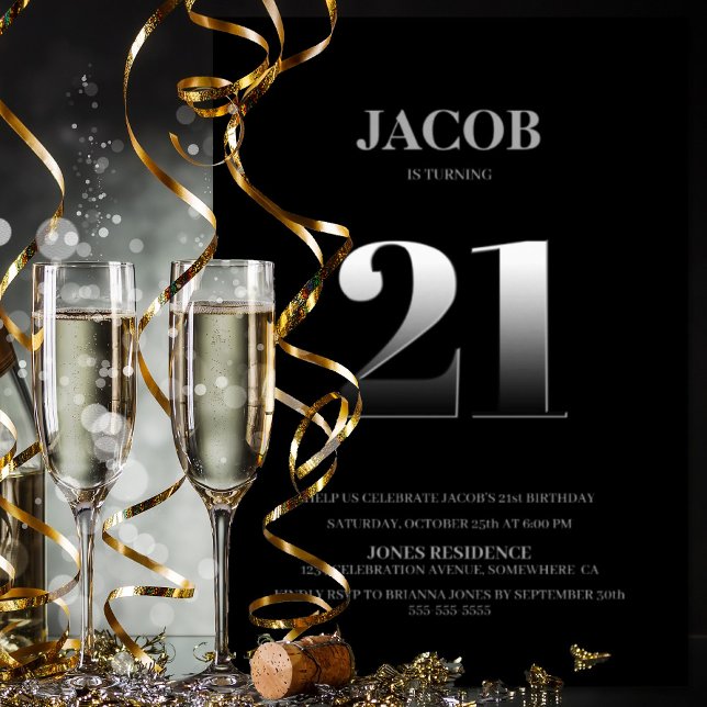 Convite Partido aniversário de 21 anos de Negra e Prata Mi (Criador carregado)