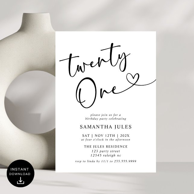Convite Partido aniversário de 21 anos Moderno Elegante (Criador carregado)