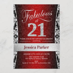 Convite Partido aniversário de 21 anos - Preto Vermelho Pr