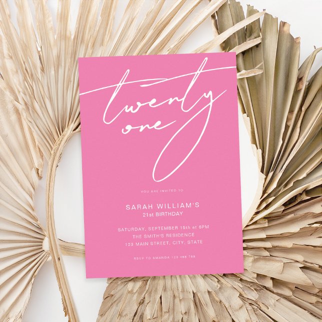 Convite Partido aniversário de 21 anos Rosa de Script Eleg (Criador carregado)