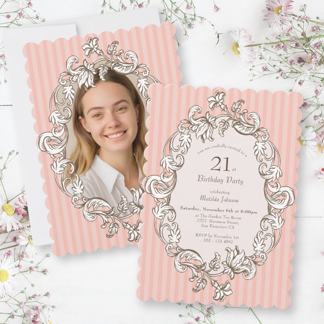 Convite Partido aniversário de 21 anos Rosa Elegante (Elegant Pink 21st Birthday Party Invitation)