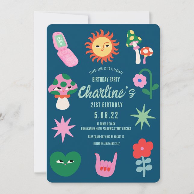 Convite Partido aniversário de 21 anos Rosa Verde (Frente)