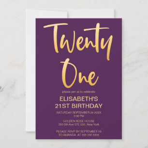 Convite Partido aniversário de 21 anos Simples Roxo Elegan