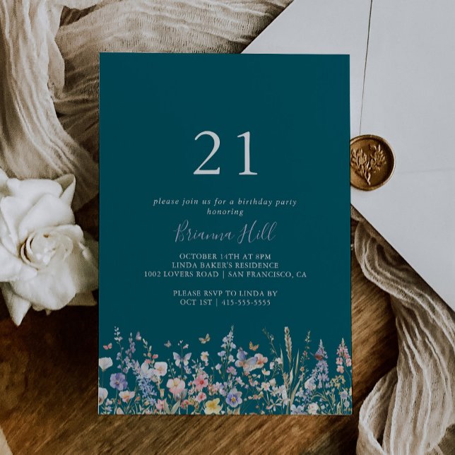 Convite Partido aniversário de 21 anos Verde de Flor Selva (Criador carregado)