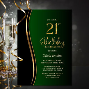 Convite Partido aniversário de 21 anos Verde Dourado Negro