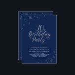 Convite Partido aniversário de 30 anos Azul Moderno Marinh<br><div class="desc">Vamos comemora seu dia especial com este convite de festas de prata na moda. Este design apresenta a tipografia de prata-chic "aniversário de 30 anos Party" com gráficos brilhantes. A cor de fundo está definida como marinho azul, mas sinta-se livre para mudá-la para corresponder ao seu tema de festa. Mais...</div>