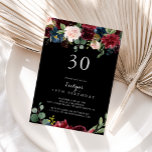 Convite Partido aniversário de 30 anos Botânico Rustic Bla<br><div class="desc">Este convite de festas botânico preto rústico é perfeito para uma festa de aniversário clássica. A design apresenta flores brilhantes,  vermelhas,  marinhos,  azuis e esbranquiçadas radiantes e graciosas pintadas à mão num fundo preto,  inspirando beleza natural.</div>