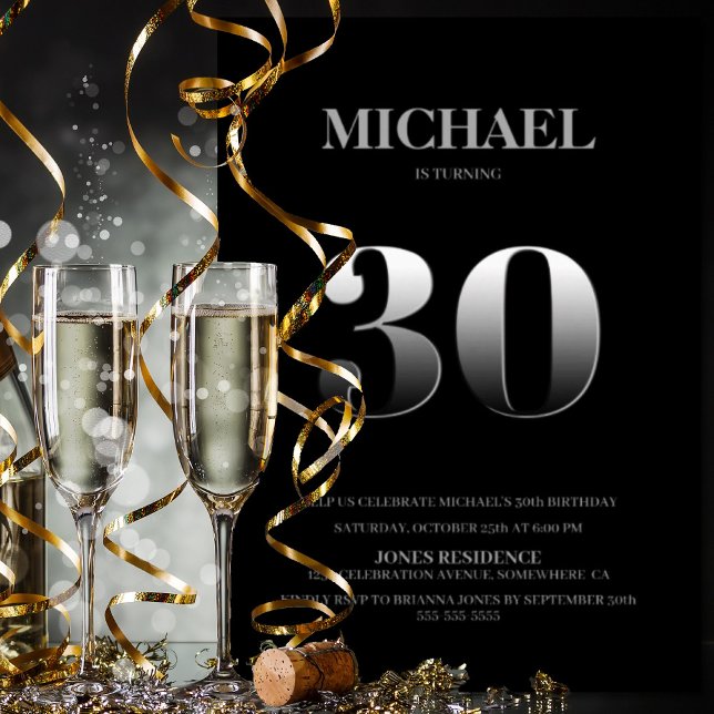 Convite Partido aniversário de 30 anos de Negra e Prata Mi (Criador carregado)