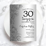 Convite Partido aniversário de 30 anos de Silver Surprise<br><div class="desc">Convite de festas de aniversário de 30 anos de Silver Surprise. Design de Glam feminina com folha de falso prata, sotaque botânico e letra de script de tipografia. Simples cartão de convite floral perfeito para uma festa surpresa na moda. Pode ser personalizado para qualquer idade. Impressos convites Zazzle ou modelo...</div>
