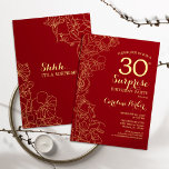 Convite Partido aniversário de 30 anos de Surpresa Dourada<br><div class="desc">Convite de festas Red Dourado Surpresa Floral. Design minimalista moderno com sotaques botânicos e letra de escrita tipográfica. Simples cartão de convite floral perfeito para uma festa surpresa na moda. Pode ser personalizado para qualquer idade.</div>
