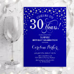 Convite Partido aniversário de 30 anos de Surpresa - Royal<br><div class="desc">Convite de festas de aniversário de 30 anos surpresa. Design elegante em azul real e prata brilhante falso. Apresenta a fonte do script e os diamantes confetti. Saúde para 30 anos! Envie-me uma mensagem se precisar de mais personalização.</div>