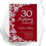 Convite Partido aniversário de 30 anos do Elegante Red Sil<br><div class="desc">Convite de festas floral de prata vermelha. Design elegante com rosas,  folha de falso prata e letra de script de tipografia. A Trendy convida o cartão perfeito para uma festa de na moda. Pode ser personalizado para qualquer idade. Impressos convites Zazzle ou modelo de impressão digital instantânea para download.</div>