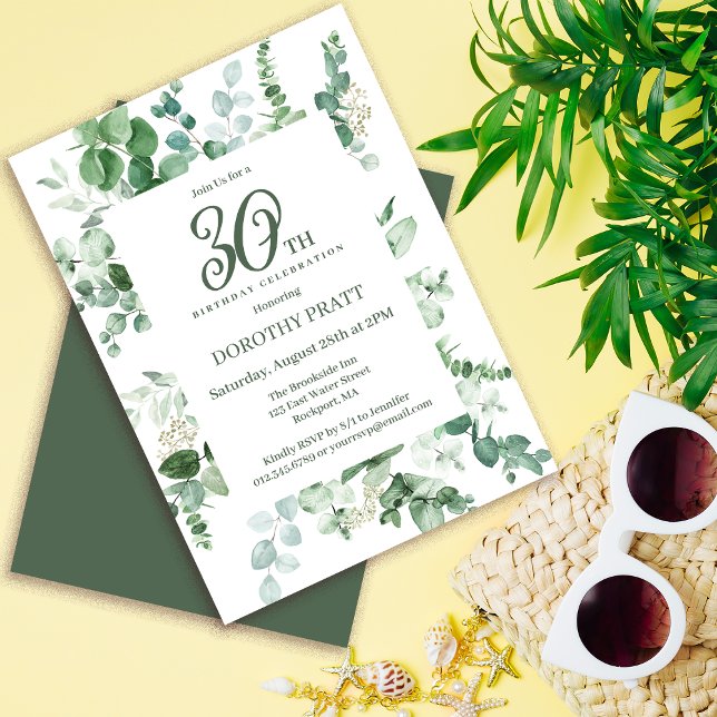 Convite Partido aniversário de 30 anos do Eucalipto Verde  (Need matching party supplies? Welcome signs, napkins, paper plates. Something else? Message  me!)