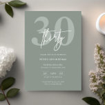 Convite Partido aniversário de 30 anos do Sage Moderno Min<br><div class="desc">Este convite de festas de aniversário de 30 anos de tipografia minimalista é perfeito para uma festa de aniversário moderna. O design simples apresenta um texto branco clássico sobre o fundo do sábio. Personalizável em qualquer cor. Mantenha o design mínimo e elegante, como está, ou personalize-o adicionando seus próprios gráficos...</div>