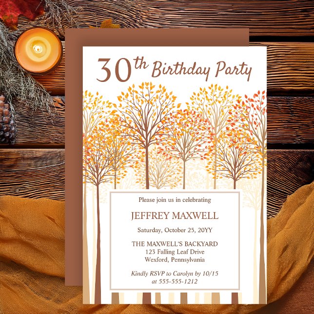 Convite Partido aniversário de 30 anos do Terracotta, Árvo (Rustic Fall Trees Autumn Terracotta 60th Birthday Party Invitation -- Print | Digital Download)