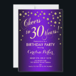 Convite Partido aniversário de 30 anos - Dourado Roxo<br><div class="desc">aniversário de 30 anos convite de festas para mulheres ou homens. Cartão de convite para roxo e ouro legante com fonte de script e confetti. Saúde para 30 anos! Perfeito para uma celebração de aniversário de na moda.</div>