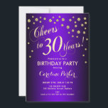 Convite Partido aniversário de 30 anos - Dourado Roxo<br><div class="desc">aniversário de 30 anos convite de festas para mulheres ou homens. Cartão de convite para roxo e ouro legante com fonte de script e confetti. Saúde para 30 anos! Perfeito para uma celebração de aniversário de na moda.</div>