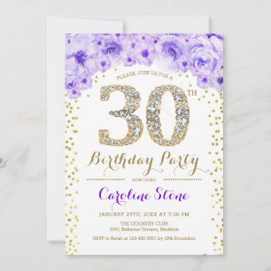 Convite Partido aniversário de 30 anos - Dourado Roxo Bran
