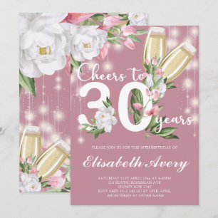 Convite Partido aniversário de 30 anos Floral de Champagn