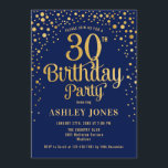 Convite Partido aniversário de 30 anos - Marinho e Dourado<br><div class="desc">Convite de festas aniversário de 30 anos. Design elegante em azul marinho e ouro brilhante falso. Possui fonte de script na moda e confetti. Envie-me uma mensagem se precisar de idade personalizada.</div>