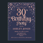 Convite Partido aniversário de 30 anos - Marinho e Rosa Do<br><div class="desc">Convite de festas aniversário de 30 anos. Design elegante em azul marinho e ouro rosa brilhante. Possui fonte de script na moda e confetti. Envie-me uma mensagem se precisar de idade personalizada.</div>