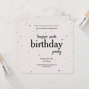 Convite Partido aniversário de 30 anos Minimalista Moderno