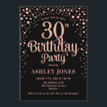 Convite Partido aniversário de 30 anos - Preto e Rosa Dour<br><div class="desc">Convite de festas aniversário de 30 anos. Design elegante em preto e brilhante rosa de ouro. Possui fonte de script na moda e confetti. Envie-me uma mensagem se precisar de idade personalizada.</div>