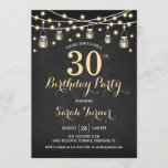 Convite Partido aniversário de 30 anos - Quadro Dourado<br><div class="desc">Convite de festas aniversário de 30 anos. Design de estilo russo com padrão preto de quadro negro. Apresenta fontes de script branco e dourado,  frascos de pedras e luzes de fadas. Pode ser personalizado em qualquer idade! Envie-me uma mensagem se precisar de mais personalização.</div>