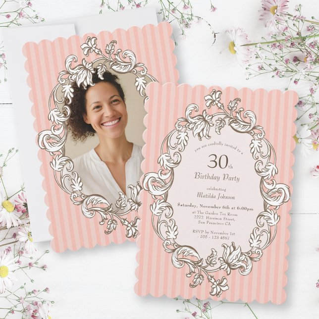 Convite Partido aniversário de 30 anos Rosa Elegante (Elegant Pink 30th Birthday Party Invitation)