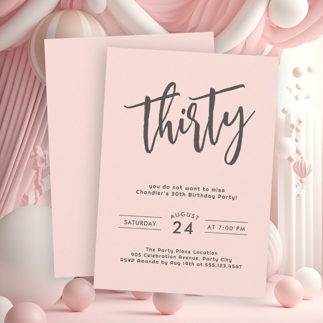 Convite Partido aniversário de 30 anos Rosa Simples (Get your party started with this stylish and simple blush pink birthday party invite.)