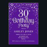 Convite Partido aniversário de 30 anos - Roxo e Prata<br><div class="desc">Convite de festas aniversário de 30 anos. Design elegante em roxo real e prata brilhante falso. Possui fonte de script na moda e confetti. Envie-me uma mensagem se precisar de idade personalizada.</div>