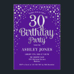 Convite Partido aniversário de 30 anos - Roxo e Prata<br><div class="desc">Convite de festas aniversário de 30 anos. Design elegante em roxo real e prata brilhante falso. Possui fonte de script na moda e confetti. Envie-me uma mensagem se precisar de idade personalizada.</div>