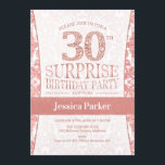 Convite Partido aniversário de 30 anos Surpresa - Branco D<br><div class="desc">Convite de festas de aniversário de 30 anos surpresas em branco e rosa. Cartão de convite elegante com ouro de rosa brilhante e diamantes falsos. Design clássico perfeito para uma festa de na moda. Envie-me uma mensagem se precisar de uma idade personalizada.</div>