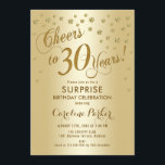 Convite Partido aniversário de 30 anos Surpresa - Dourado<br><div class="desc">Convite de festas de aniversário de 30 anos surpresas Elegante com ouro brilhante falso. Possui fonte de script e confetti. Saúde para 30 anos! Me mande mensagem se precisar de uma idade personalizada.</div>